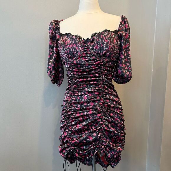 For Love & Lemons Melrose Black Floral Mini Dress L Coquette Sexy Valentines LBD - Picture 3 of 16